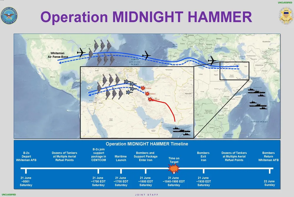 U.S. strikes Iranian nuclear sites Fordow, Natanz, Isfahan overnight